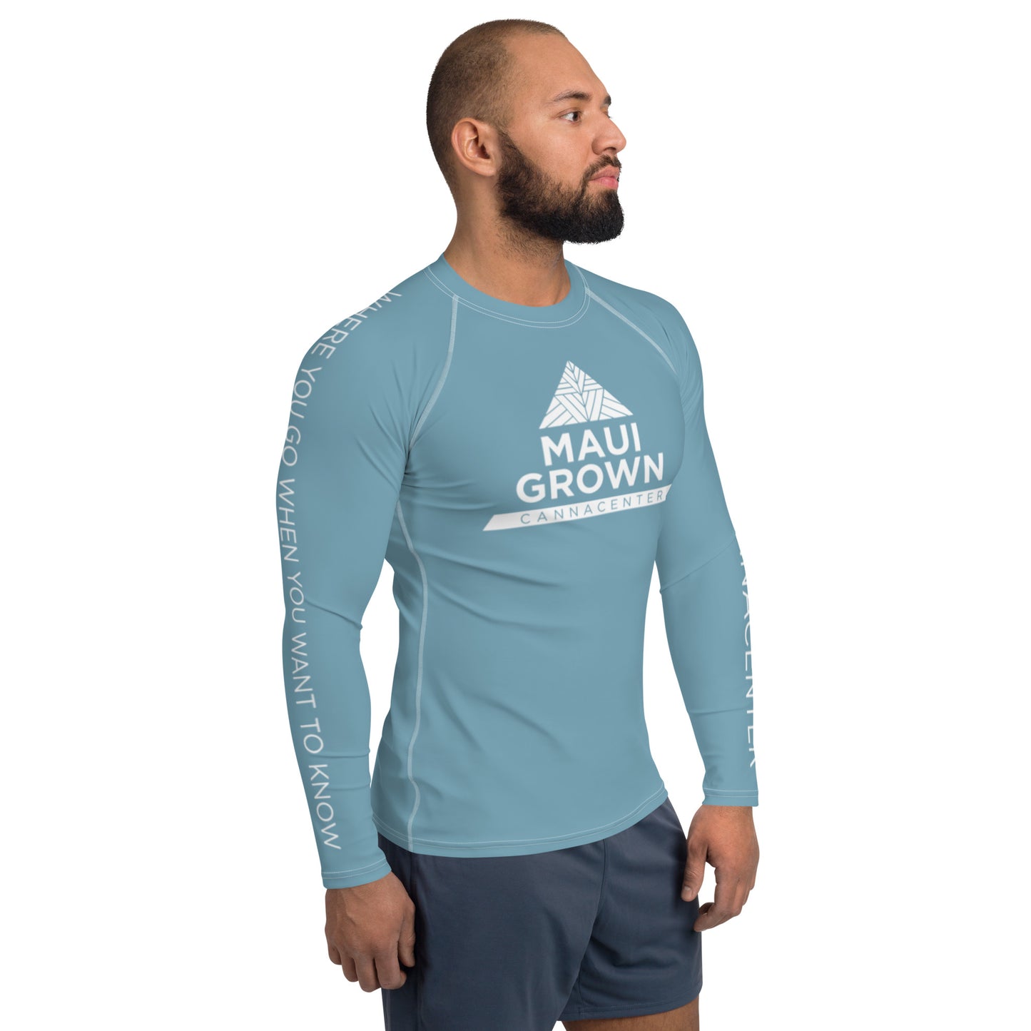 Maui Grown Cannacenter Men's Sublimated Rash Guard - Ocean Blue