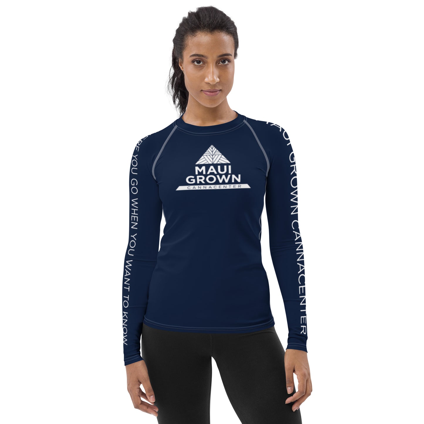 Maui Grown Cannacenter Women's Sublimated Rash Guard - Navy