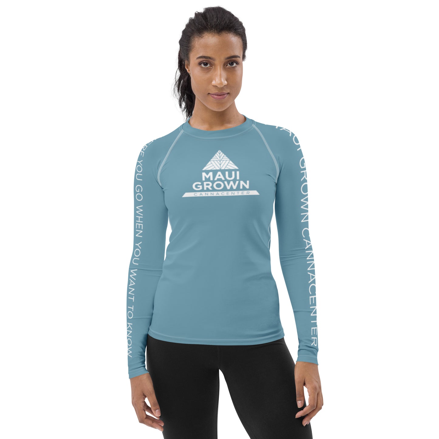 Maui Grown Cannacenter Women's Sublimated Rash Guard - Ocean Blue