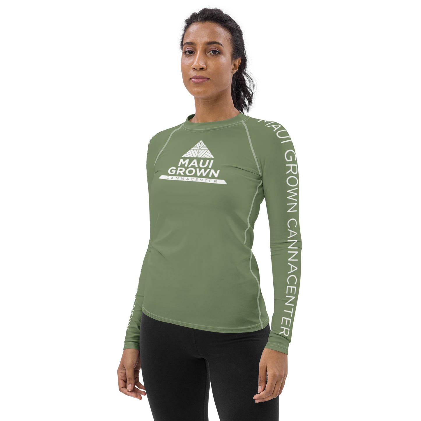 Maui Grown Cannacenter Women's Sublimated Rash Guard- Camouflage Green