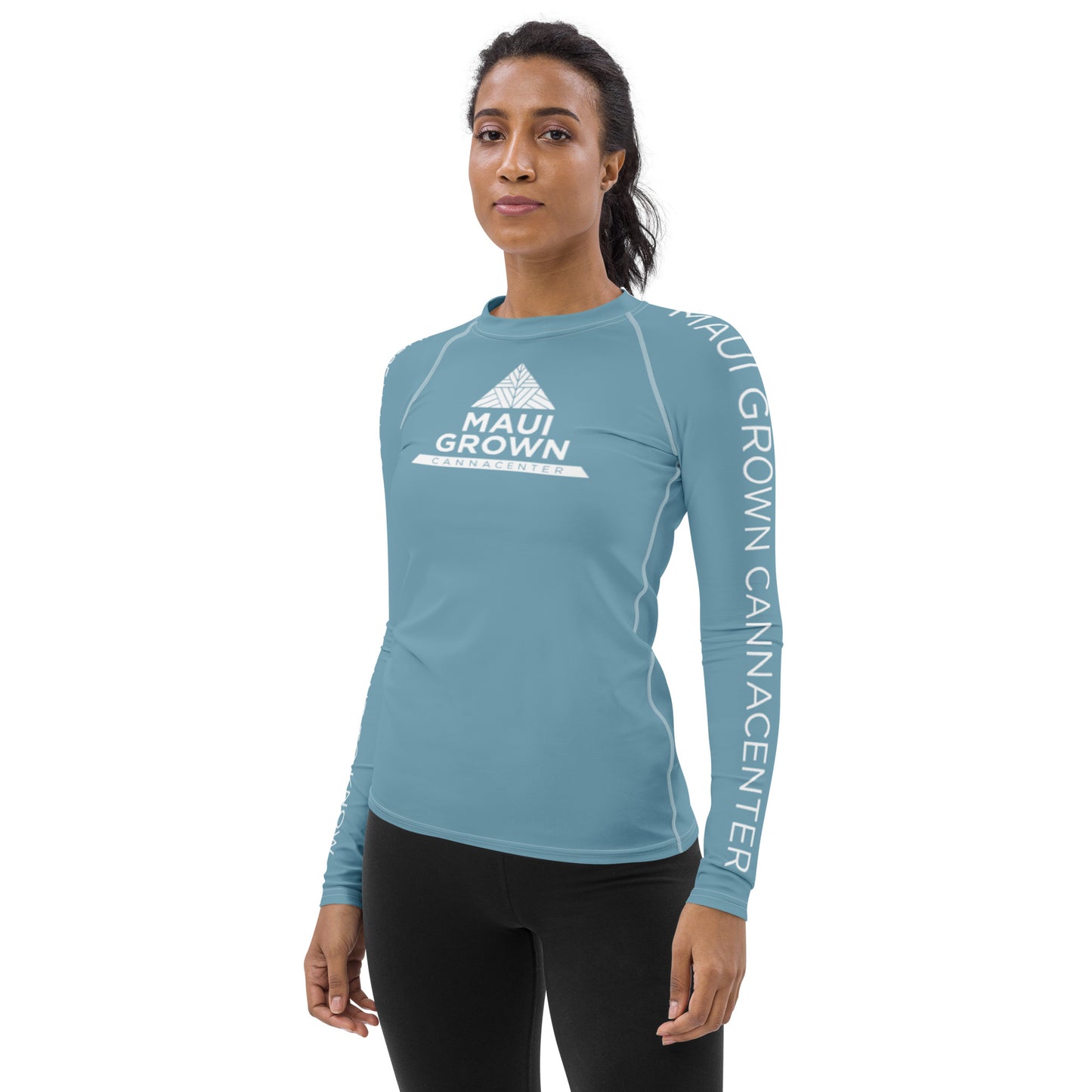 Maui Grown Cannacenter Women's Sublimated Rash Guard - Ocean Blue