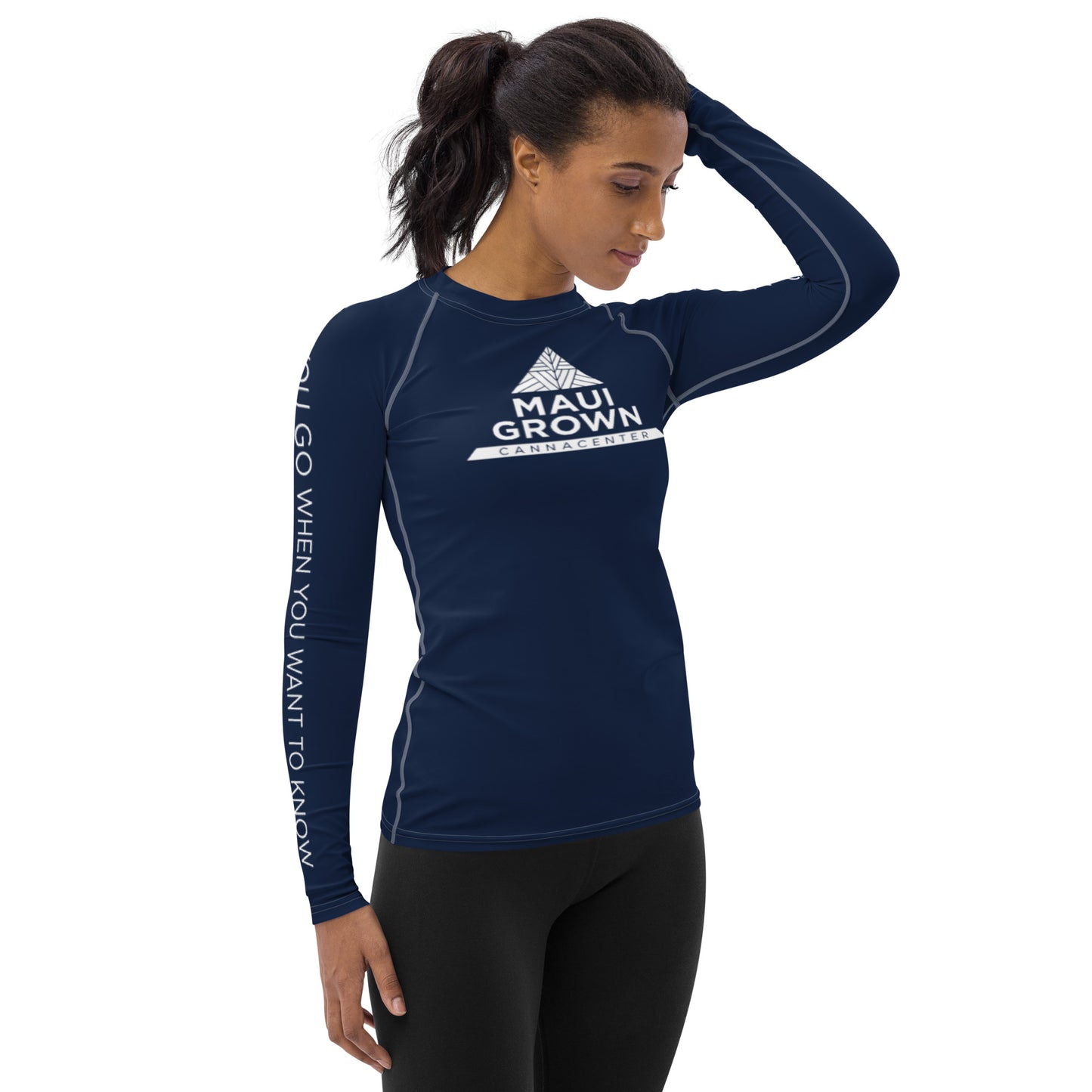 Maui Grown Cannacenter Women's Sublimated Rash Guard - Navy