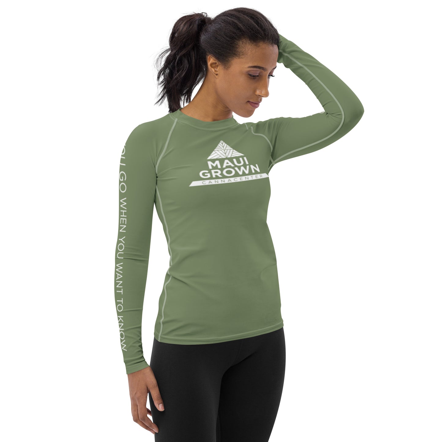 Maui Grown Cannacenter Women's Sublimated Rash Guard- Camouflage Green