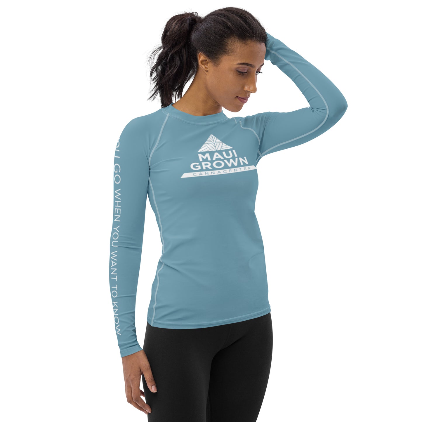 Maui Grown Cannacenter Women's Sublimated Rash Guard - Ocean Blue